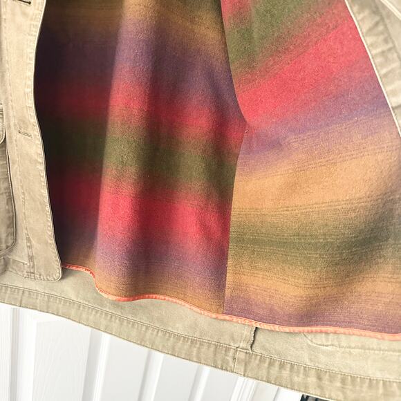 Eddie Bauer Khaki Vintage 80s Chore Jacket Tan Corduroy Collar Cuffs MP Lined - Picture 8 of 10